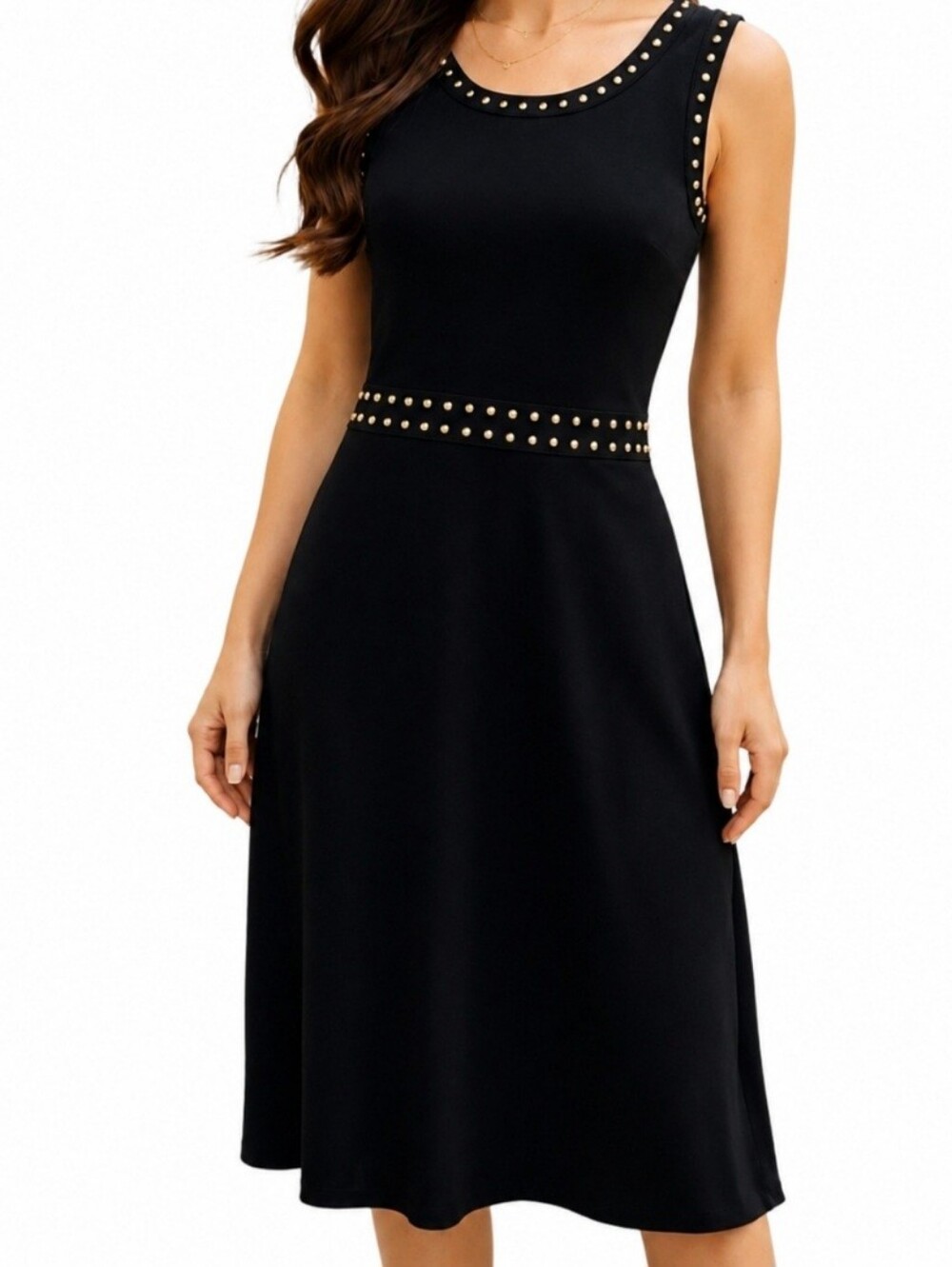 NWOT Salvatore Ferragamo Black Studded Virgin Wool Dress - Size S